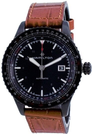 Hamilton Herreklokke H76625530 Khaki Aviation Sort/Lær Ø42 mm