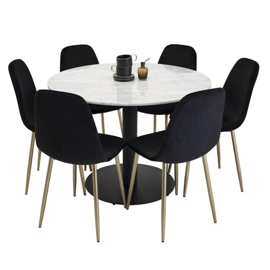 Venture Home Spisegruppe Venture Home Estelle Hvit/Sort med 6 Pobbie Stoler GR603SF
