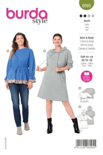 Burda 6095 - Kjole & Genser EUR: 44-54, US: 18-28
