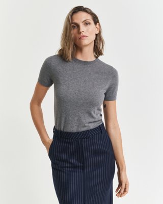 Gant Lett kortermet genser med rund hals CHARCOAL MELANGE M Gant Lett kortermet genser med rund hals CHARCOAL MELANGE M