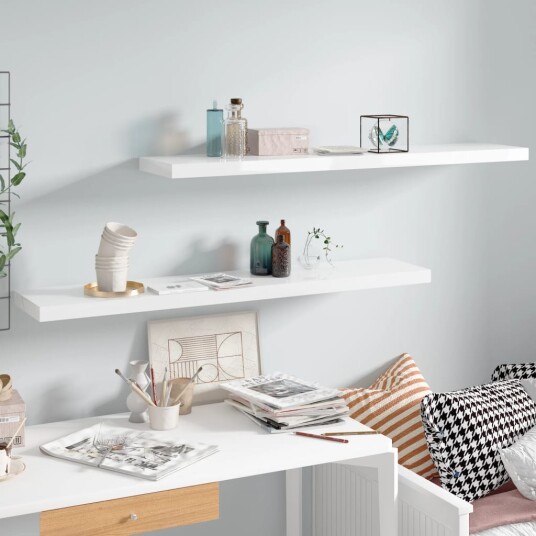 vidaXL Flytende vegghyller 2 stk h?yglans hvit 120x23,5x3,8 cm MDF