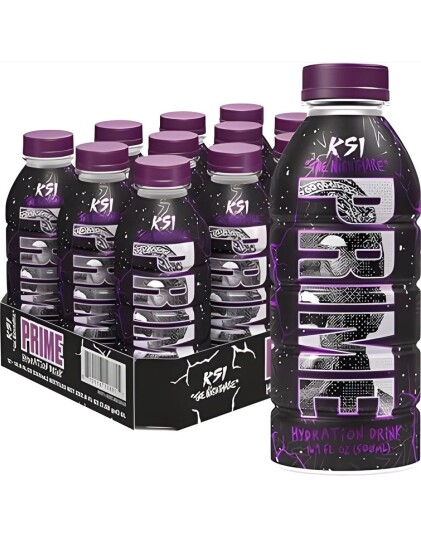 12 stk Prime Hydration KSI The Nightmare Bottle   Sukkerfri og Koffeinfri Sportsdrikke   Hel Eske 6 liter UK Import