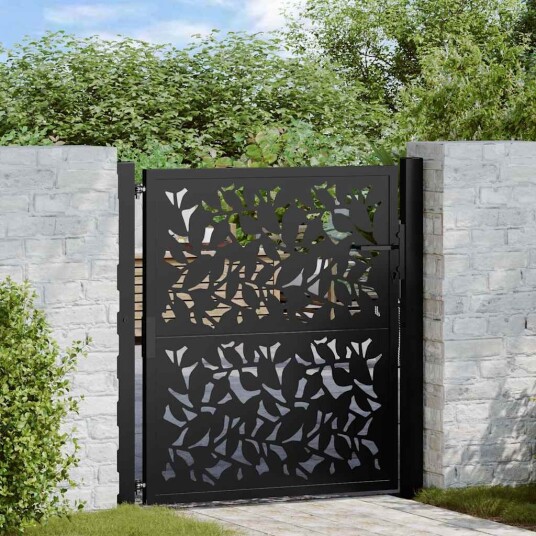 Hageport svart 105x105 cm stål bladdesign