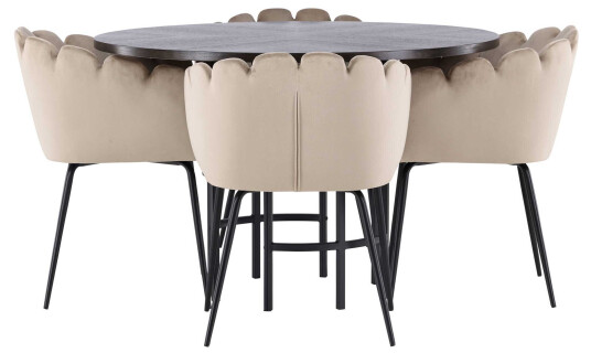 Venture Design Copenhagen & Limhamn spisegruppe Beige/mokka 4 stoler & bord 115 cm