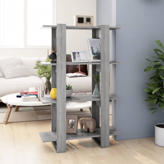 vidaXL Bokhylle/romdeler gr? sonoma eik 80x30x123,5 cm
