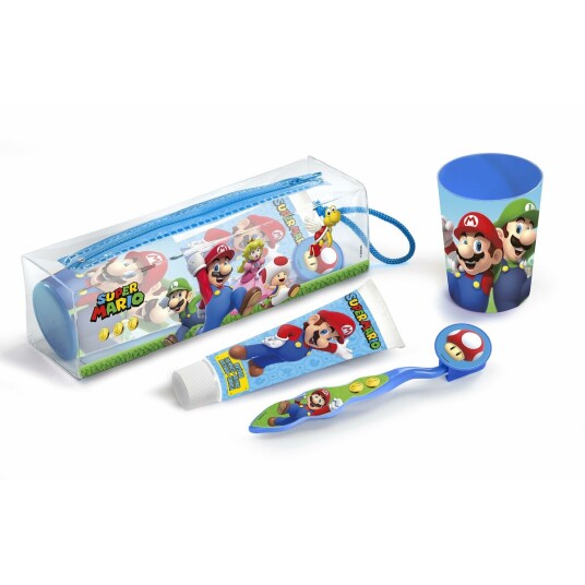 SUPER MARIO Tannbørste + Tannkrem + Tannkrus + Etui LORENAY