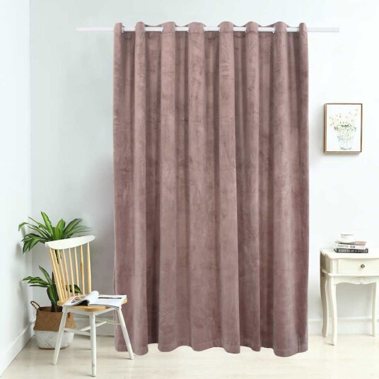 Vidaxl Lystett Gardin Med Metallringer Fløyel Antikk Rosa 290x245 Cm