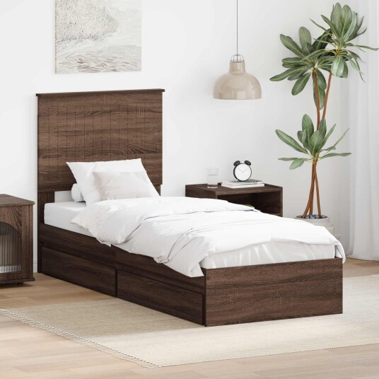 Seng med Oppbevaring Brun Eik 75 x 190 cm Konstruert tre