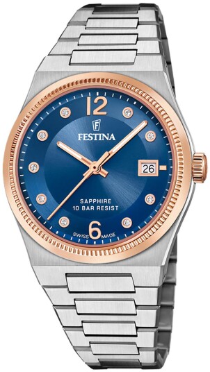 Festina Dameklokke F20037 2 Swiss Made Blå/Stål Ø35 mm