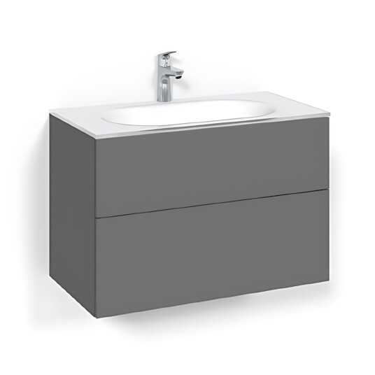 Macro Design Crown Plain/push-open Servantskap 2-skuff - med Glasservant Antrasitt / 80cm Glass Edge Hvit