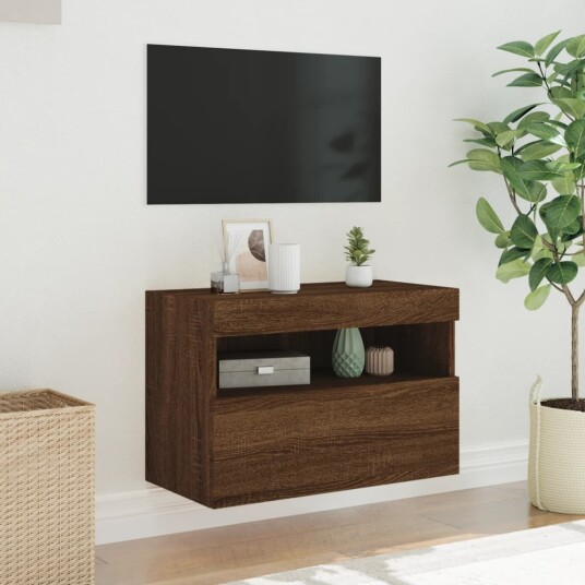 vidaXL Vegghengt TV-benk med LED brun eik 60x30x40 cm 8721012257795