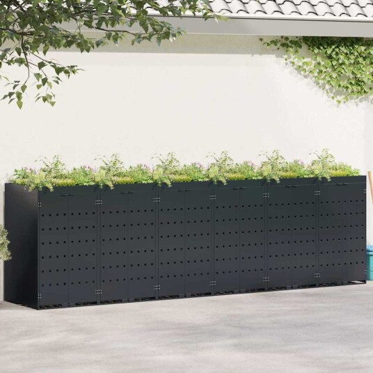 vidaXL Oppbevaring for 6 søppelbøtter Svart 408 x 77,5 x 121,5 cm