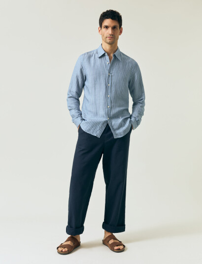 Lexington Clothing Classic Hemp Striped Shirt - Blue - M