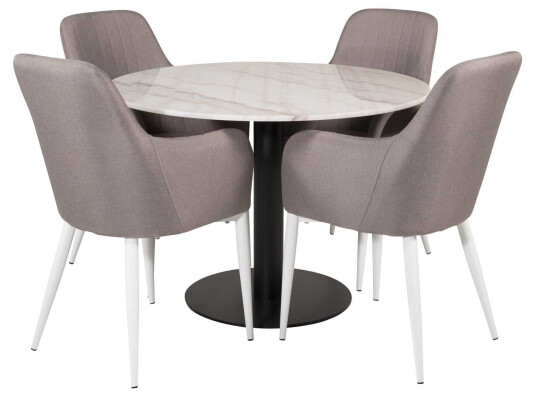 Venture Design Estelle & Comfort spisegruppe Hvit/grå 4 st stoler & bord 106 cm