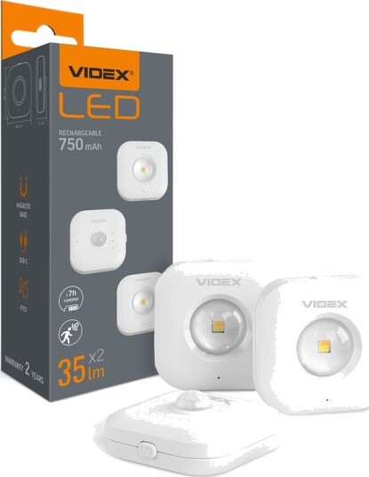 Videx 2 stk. oppladbare LED nattlys med sensor 0,5W   PIR bevegelsessensor 3 lysfarger USB C magnetisk montering innendørs   Dimbar : Dimbar Kulør : Varm