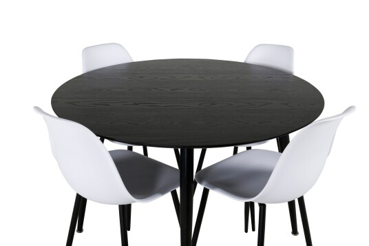 Venture Home Dipp Spisegruppe 115 cm Rund med 4 Polar Stoler Sort