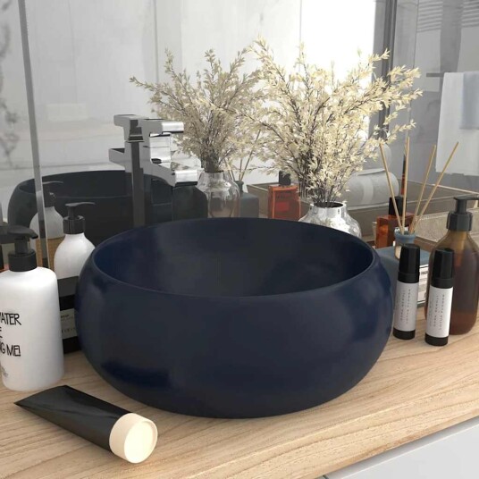 Luksuriøs Servant Rund Matt Mørkeblå 40x15cm Keramisk