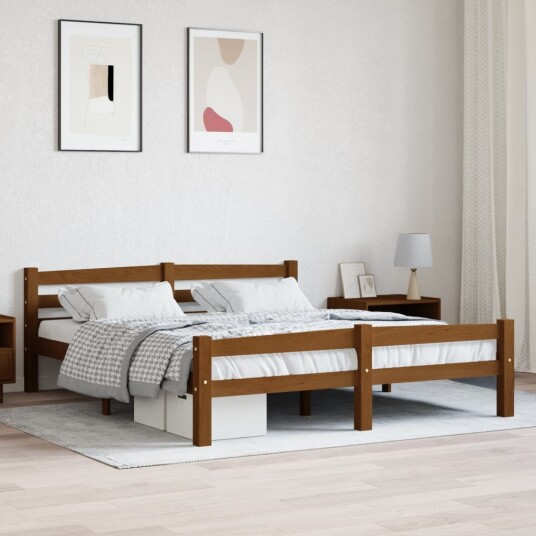 vidaXL Sengeramme honningbrun heltre furu 160x200 cm