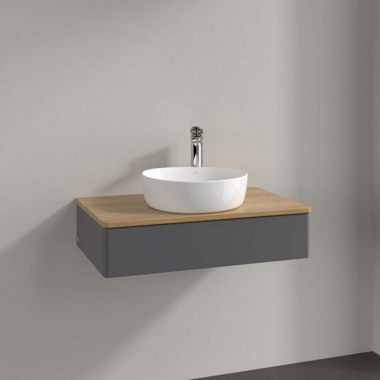 Villeroy & Boch Antao Servantskap med 1 skuff 80x50x19 cm m/lys Antrasitt/Eik Villeroy & Boch Antao Servantskap med 1 skuff 80x50x19 cm m/lys Antrasitt/Eik