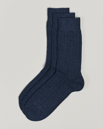 Amanda Christensen 3-Pack Supreme Wool/Cashmere Sock Dark Blue Melange Amanda Christensen 3-Pack Supreme Wool/Cashmere Sock Dark Blue Melange