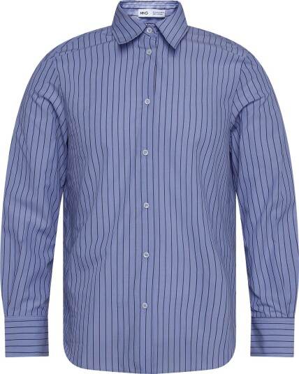 Mango Cotton And Lyocell Blend Straight Shirt Blue XL