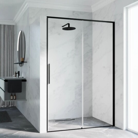 Novellini Riga 2P Skyvedører Svart Matt / 159cm Venstre Hengslet