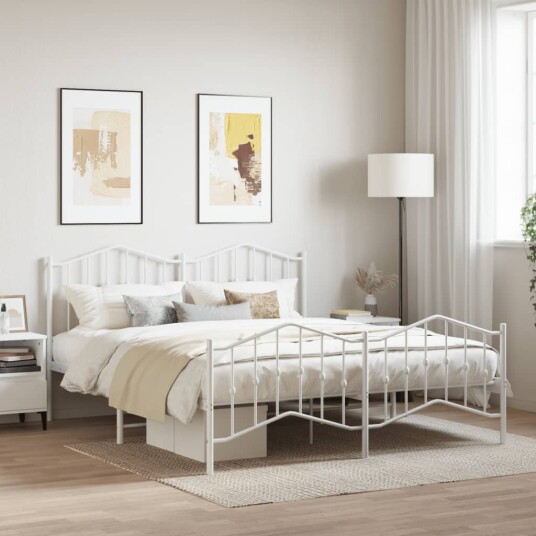 vidaXL Sengeramme i metall med hode- og fotgavl hvit 180x200 cm 8721012211698