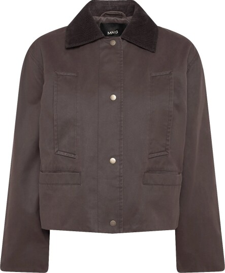 Mango Corduroy-Collar Jacket With Pockets - DARK BROWN - XS