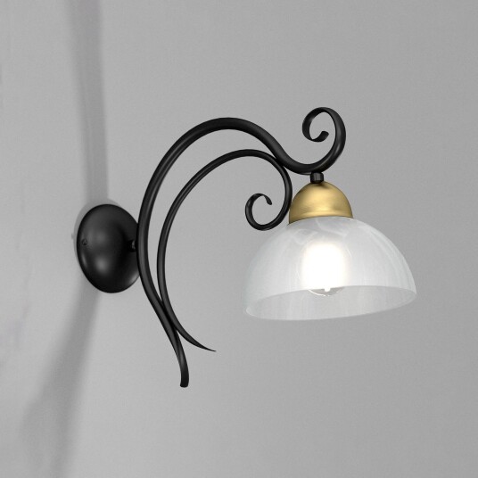 Luminex Vegglampe Flora 1 glasskjerm svart/messing