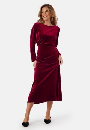 Bubbleroom Occasion Bow Velvet Midi Dress Dark red L Bubbleroom Occasion Bow Velvet Midi Dress Dark red L