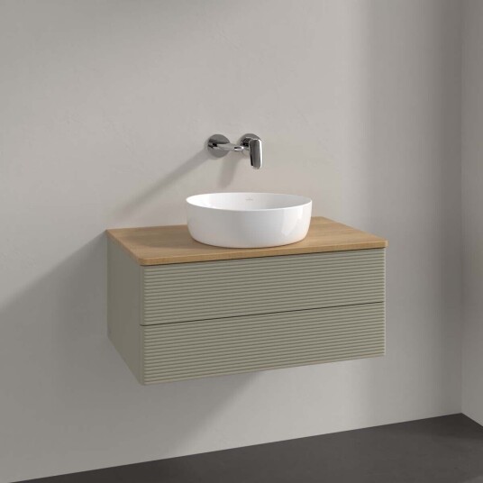 Villeroy & Boch  Antao Servantskap med 2 skuffer 80x50x36 cm u/lys Steingrå/Eik