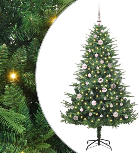 Kunstig forhåndsbelyst juletre med kule sett grønn 150 cm