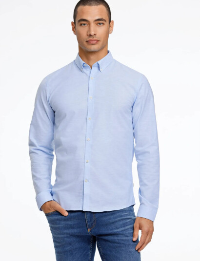 Lindbergh Yarn Dyed Oxford Superflex Shirt - Blue - S