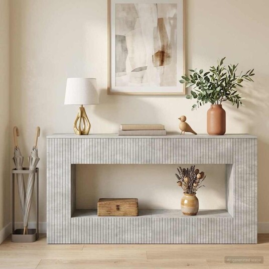 vidaXL Konsollbord Stripete BetongGrå 155 x 29 x 74 cm Konstruert tre