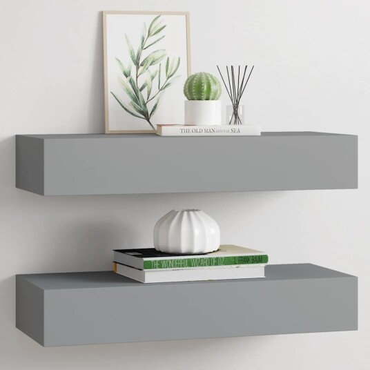 vidaXL Veggmonterte skuffehyller 2 stk gr? 60x23,5x10 cm MDF vidaXL Veggmonterte skuffehyller 2 stk gr? 60x23,5x10 cm MDF