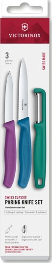 Victorinox Swiss Classic skrelleknivsett + skreller grønn/blå/lilla