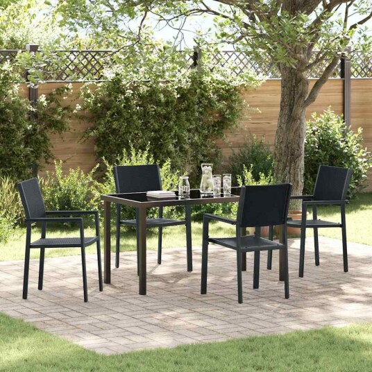 5 delt Hage Spisesett Svart Poly Rattan