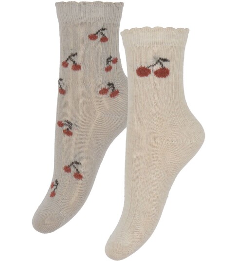 Minymo Light Taupe Strømper Med Lettuce Hem 2-Pakning 35-38