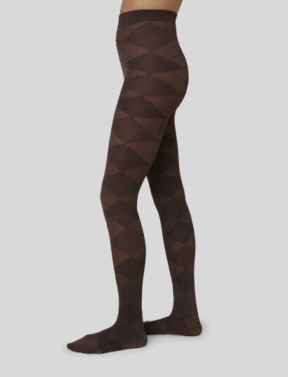 Swedish Stockings Rebecka Argyle Tights - Brown - L