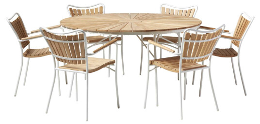 Cinas Ellen matgruppe Hvit med teak 6 stoler og bord 150 cm