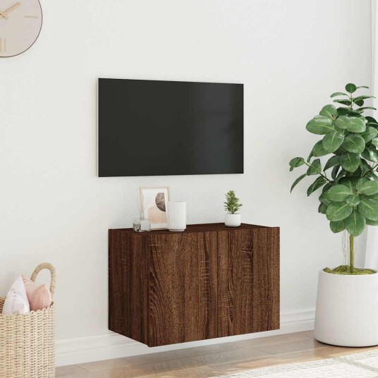 vidaXL Vegghengt TV-benk med LED brun eik 60x35x41 cm 8721012258983