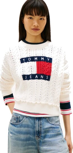 Tommy Jeans Tjw Gmd Cable Flag Sweater Cream XL