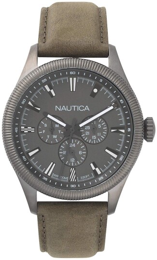Nautica Herreklokke NAPSTB002 Grå/Lær Ø44 mm