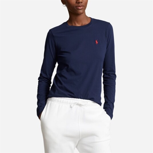 Ralph Lauren Long-Sleeve Jersey Crewneck Tee Cruise Navy Bla L