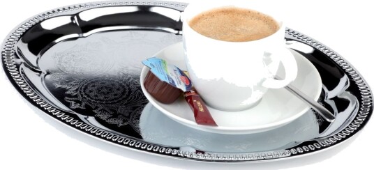 APS Serveringsbrett KAFFEEHAUS; 31x23x1.5 cm LxBxH; Sølvfarge; Oval