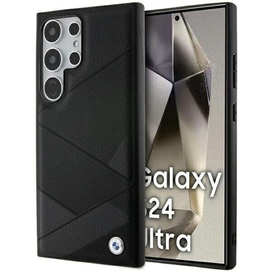 BMW Mobildeksel i Ekte Skinn til Samsung Galaxy S24 Ultra - Svart med Crossing Lines Mønster