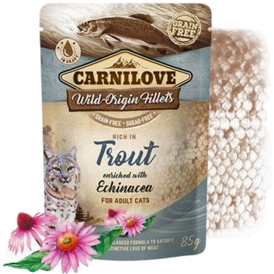 Cat Pouch Trout Beriket Med Echinacea 85 G X 24 Stk. Katt Helse Og Pels Kosttilskudd Våtfôr Carnilove