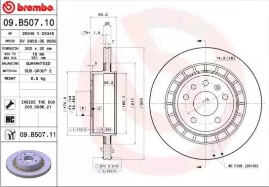 Bremseskive BREMBO 09.B507.11 Bremseskive BREMBO 09.B507.11
