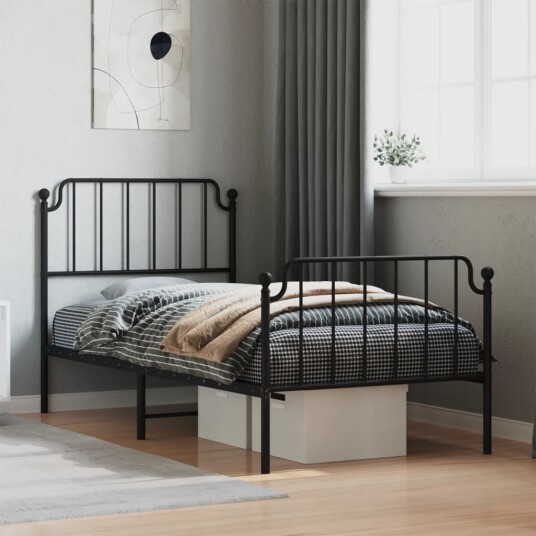 vidaXL Sengeramme i metall med hode- og fotgavl svart 90x200 cm 8721012212077