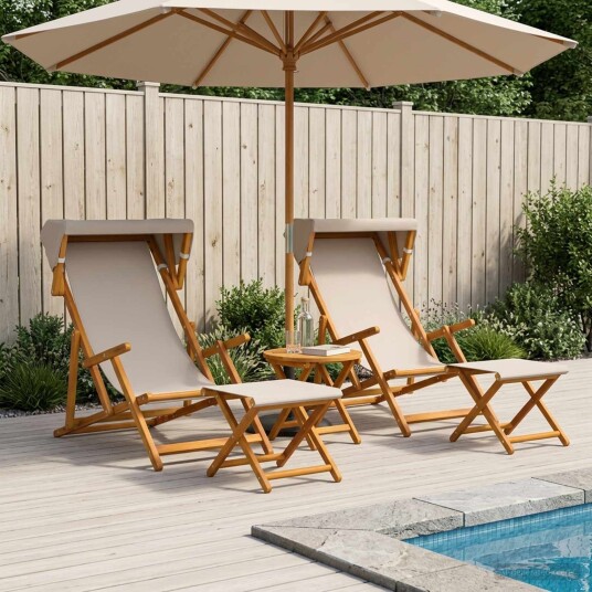 vidaXL Hage Stol 4 pcs 3 Posisjon Solid Eucalyptus Tre Beige